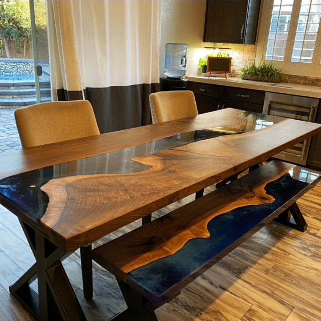 Скамейка / стол из орехового дерева и смолы Legnor LEG2408738 ARCH-00064476 - Вид №5