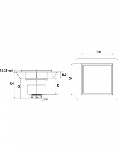 460720 000 00  Напольный трап Quadratto для душа, вертикальный выход Д. 40 мм, хромированная металлическая крышка 150 x150 мм Valentin Хром  - Вид №2