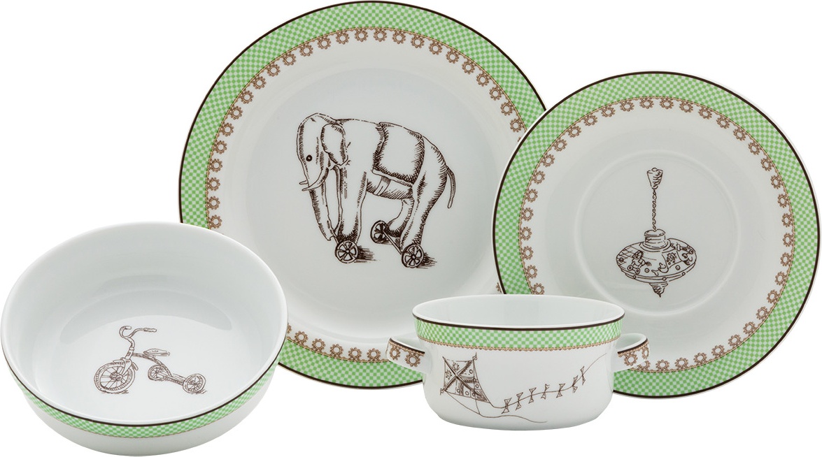 10647740 Richard Ginori Набор детской посуды Richard Ginori (тарелка обеденная, салатник, блюдце, чашка), 4пр (зеленый) Фарфор 