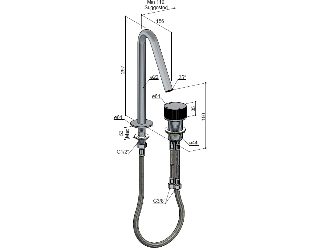 Латунный смеситель для раковины с 2 отверстиями Hotbath Guy ARCH-00065757 - Вид №2