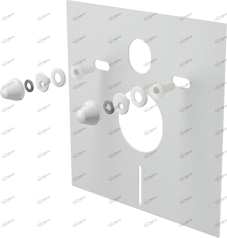 Звукоизоляционная плита для подвесного унитаза и для биде с принадлежностями и колпачками (белыми) ALCAPLAST M930