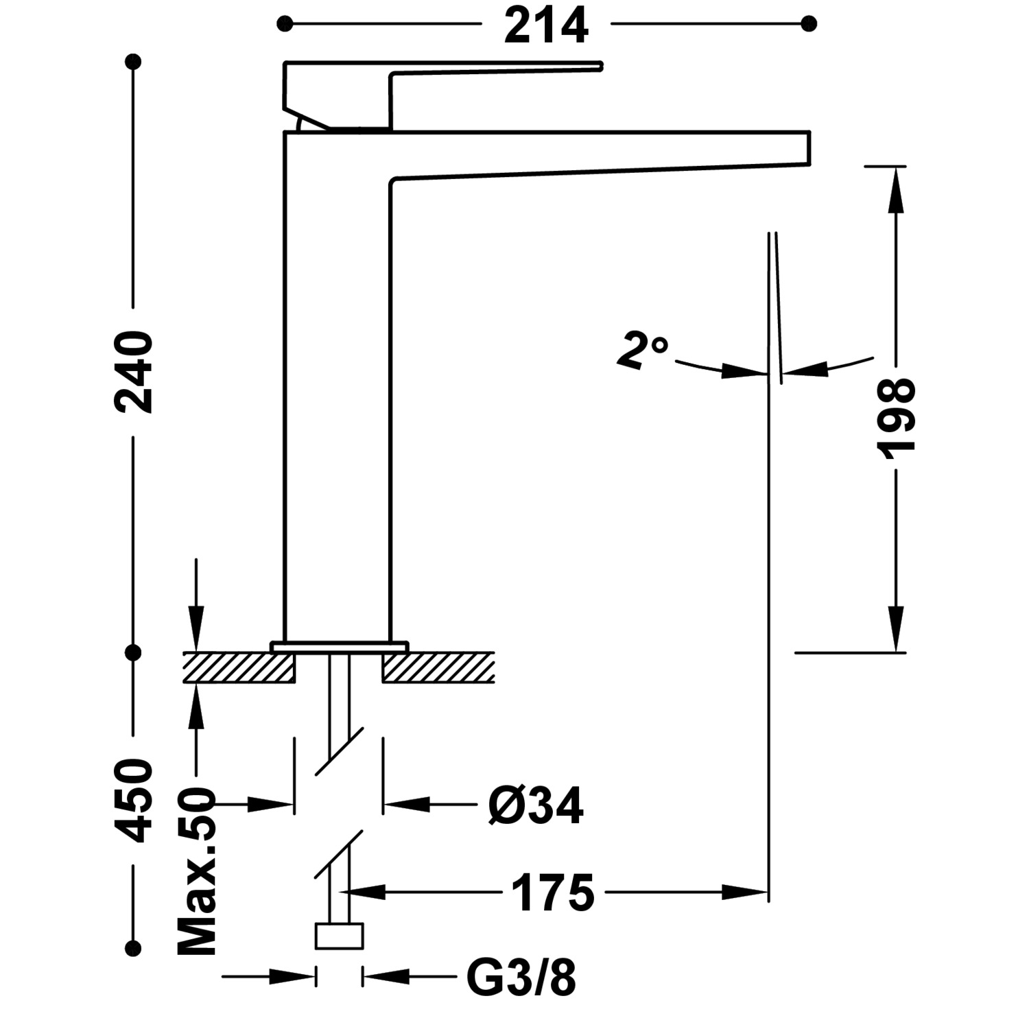 ТОНКИЙ высокий смеситель для умывальника с одной ручкой-20210303NM TRES  - Вид №1