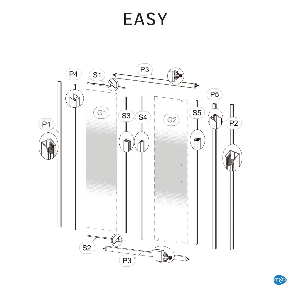 Комплект стекол для раздвижной душевой двери Sensea Easy 150 см стекло с шелкографией, цвет профиля на выбор 83631076 STLM-2081853 - Вид №39