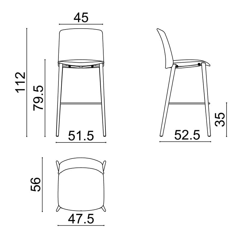 Высокий стул из кожи и ткани с деревянными ножками Arper Mixu 02 ARCH-00004288 - Вид №1