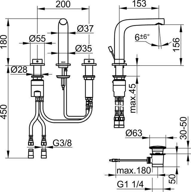 51515050000 Смеситель для умывальника на 3 отверстия 150 KEUCO Edition 400 - Вид №2