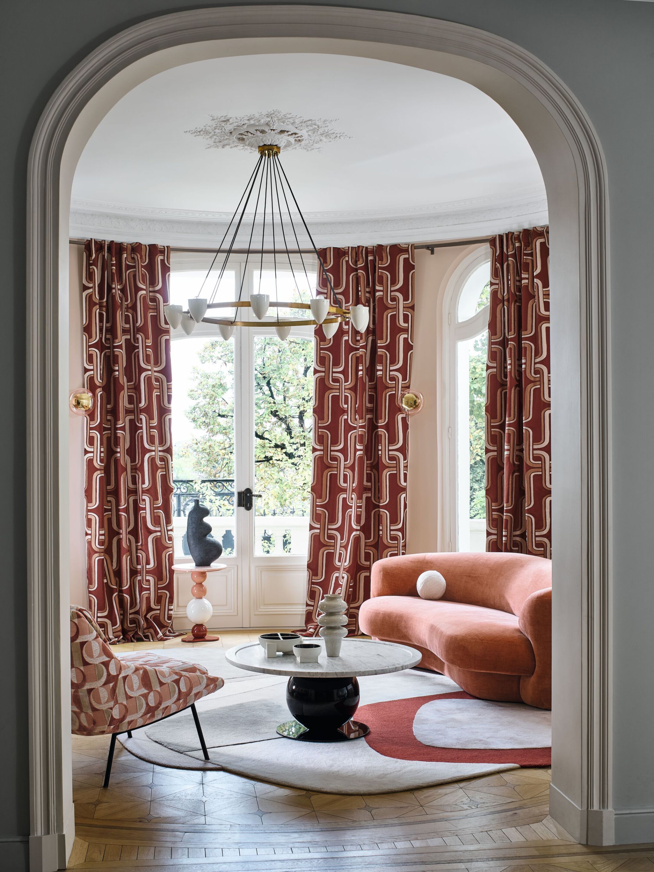 Жаккардовая ткань с графическим рисунком Casamance Luminescence ARCH-00117096 - Вид №1