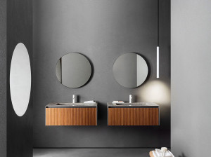 Шкаф для раковины из керамогранита и дерева с зеркалом