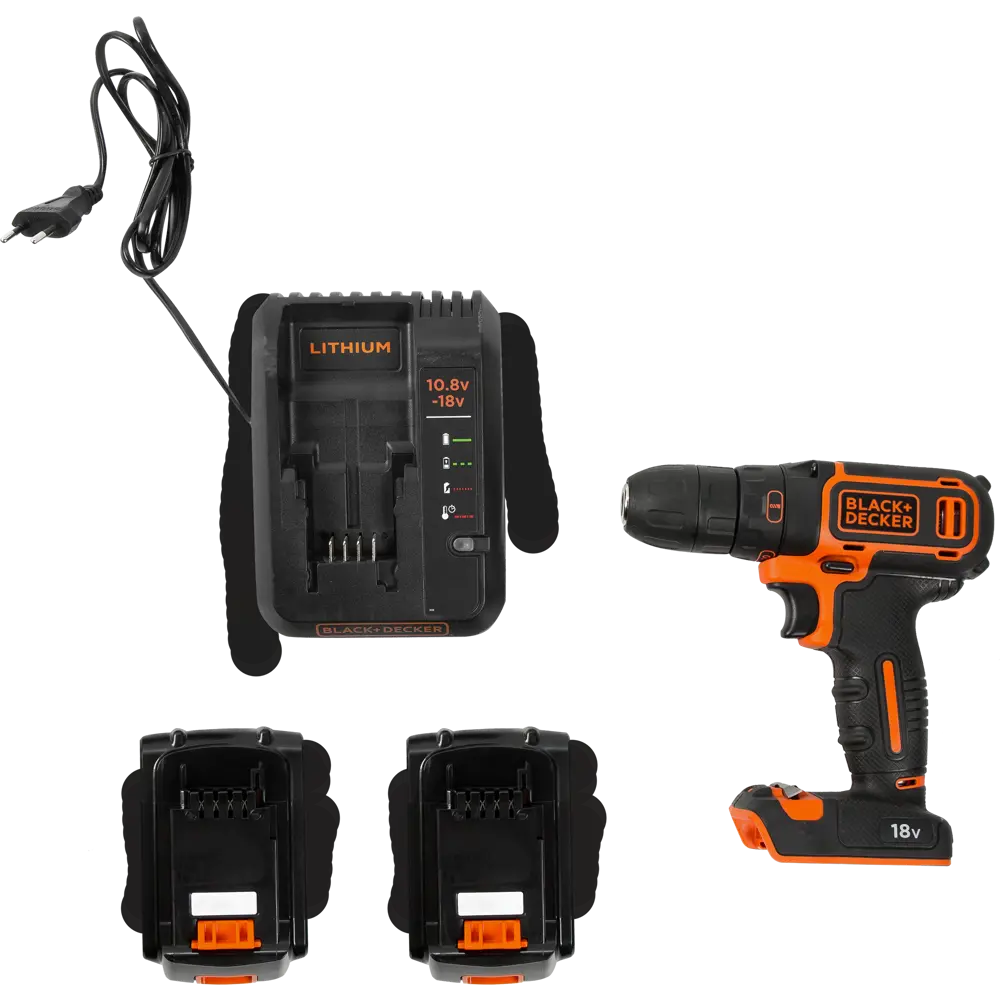 Шуруповерт аккумуляторный Black&Decker BDCDC18K1B, 18 В Li-ion 2х1.5 Ач BLACK + DECKER STLM-2027213 - Вид №4