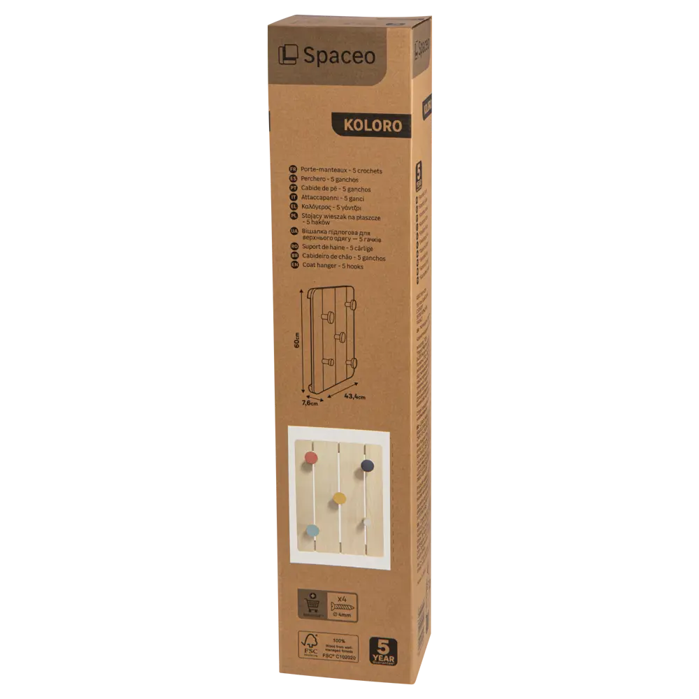 Вешалка настенная 5 крючков Koloro 43.4x60x7.6 см цвет разноцветный Santreyd STLM-2169328 - Вид №3