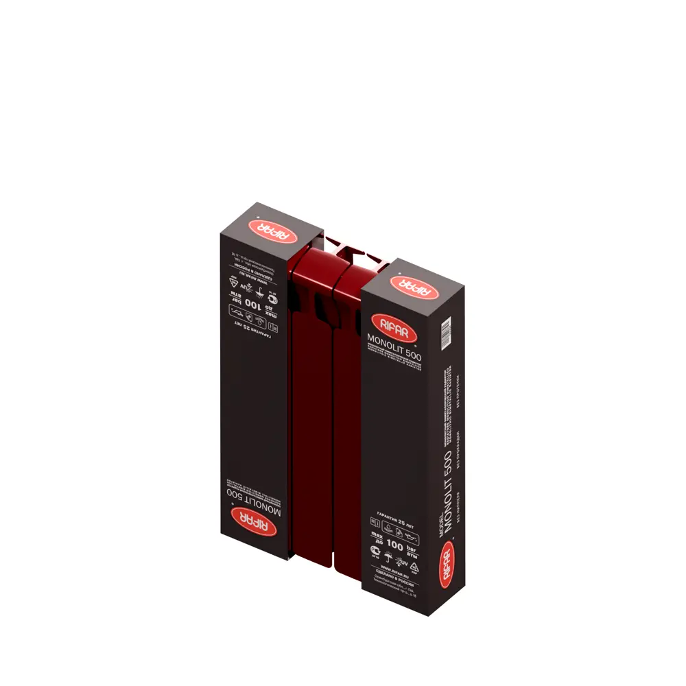 Радиатор секционный Rifar Monolit M50004RAL3011 500/100 4 секции боковое подключение биметалл бордо STLM-2185312 - Вид №4