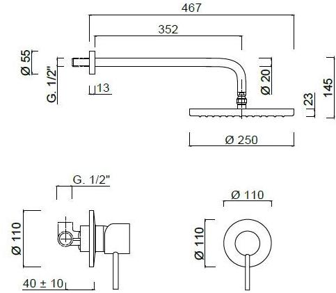 Rubinetteria Giulini Смеситель для душа одинарный с лейкой Futuro sun-id-1453457 - Вид №1