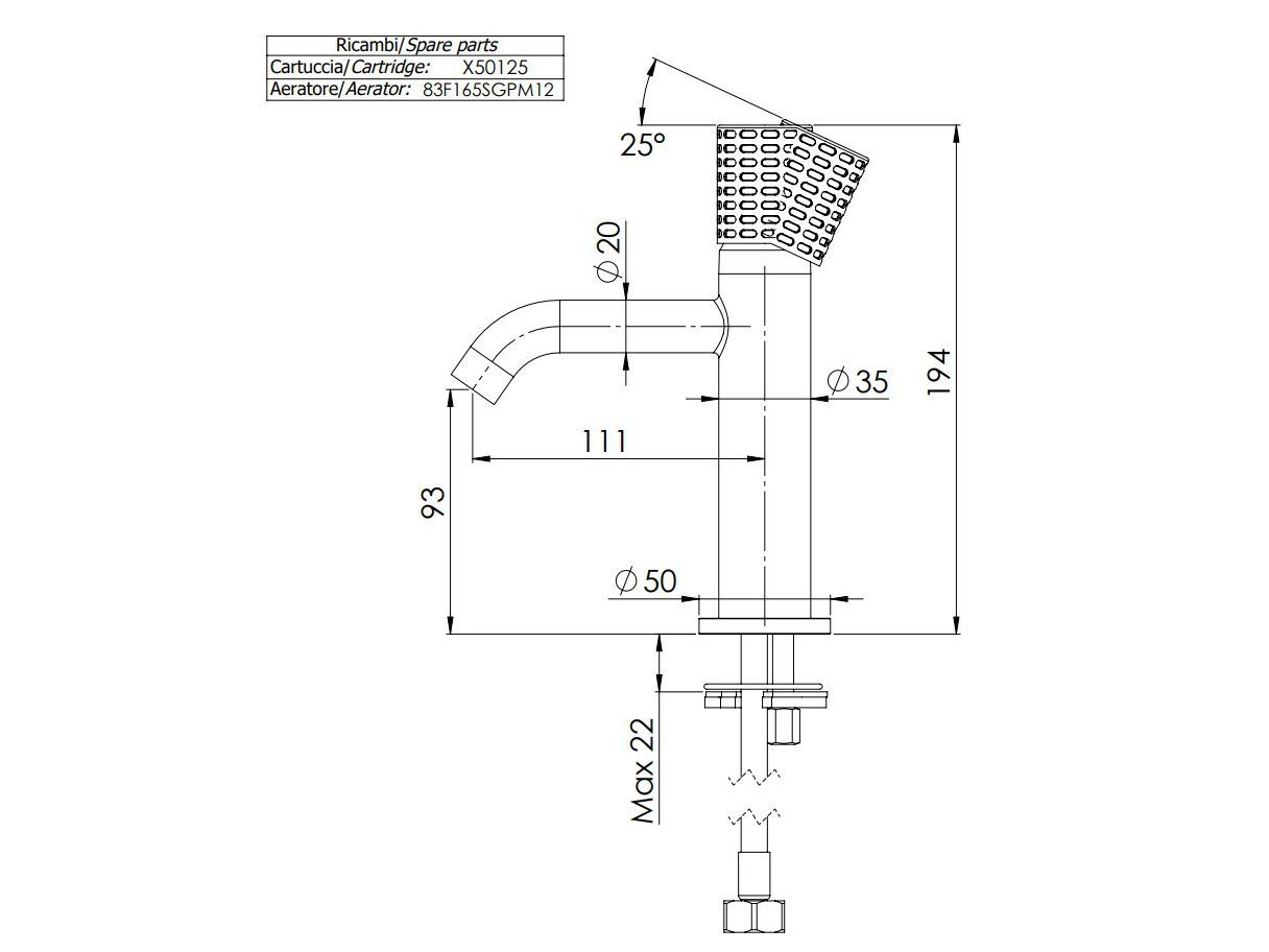 Однорычажный смеситель для раковины без слива Remer Rubinetterie Celebrity ARCH-00058225 - Вид №2