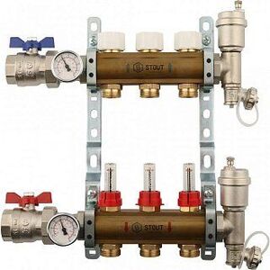 Коллектор из латуни на 3 вых. с расходомерами STOUT