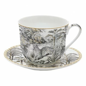 Чашка фарфоровая с блюдцем серая в подарочной упаковке "Джунгли, ретро" EASY LIFE COFFEEMANIA & ATMOSPHERE 00-3946837 Серый