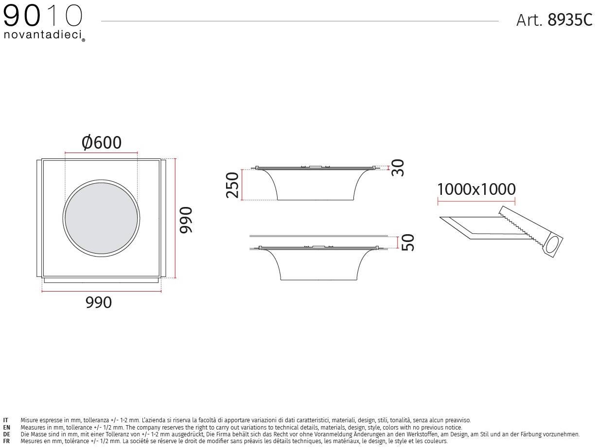 9010 novantadieci Полувстраиваемый потолочный светильник led из cristaly®  8935c  - Вид №1