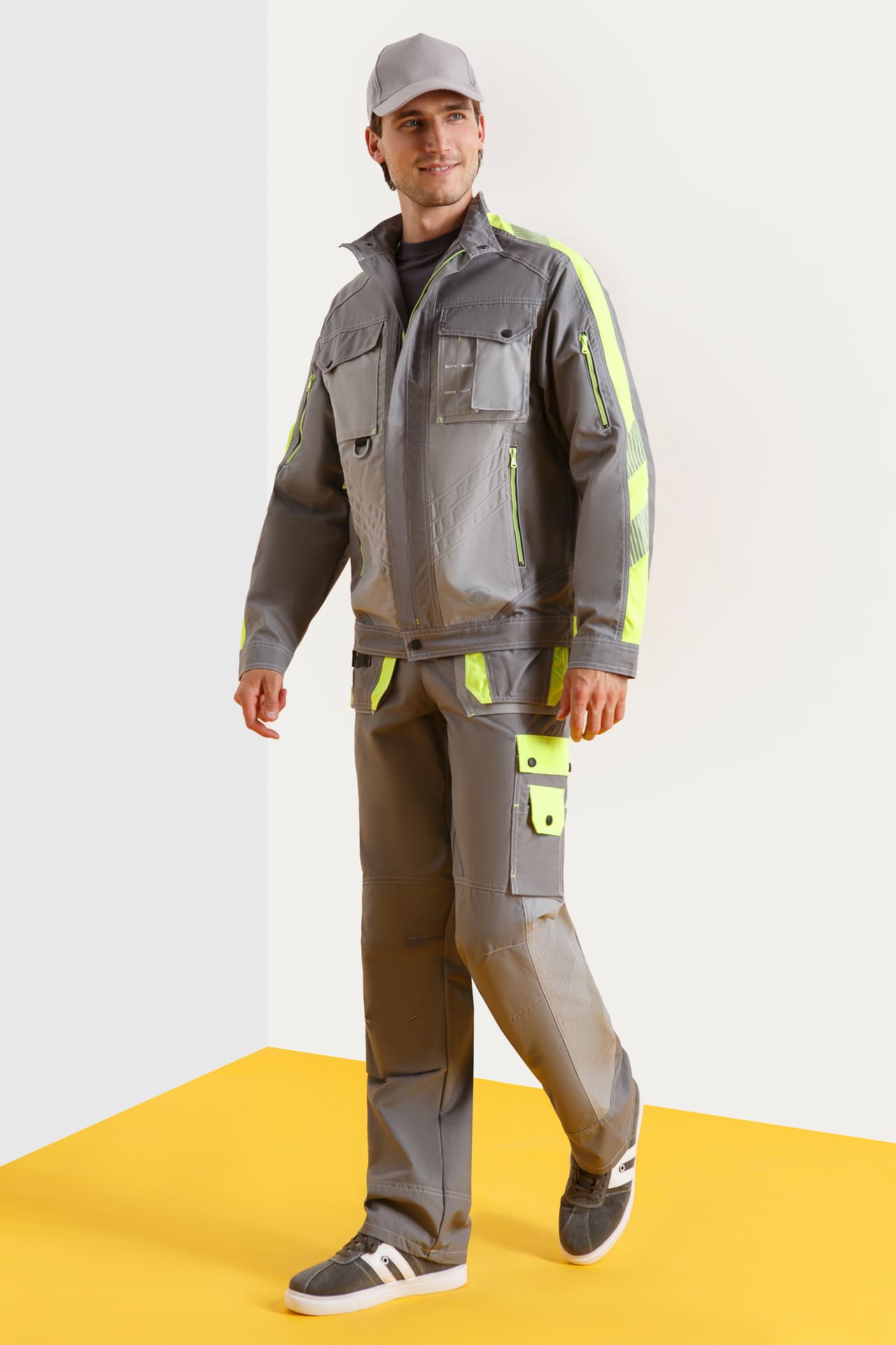 68816 Костюм "Прогресс" темно-серый светло-серый с лимонным  Летняя спецодежда  размер 48-50/182-188  - Вид №7