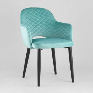 Стул с подлокотниками мягкий мятный с черными металлическими ножками "Венера диамант" STOOL GROUP ДИЗАЙНЕРСКИЕ 00-3881941 Голубой