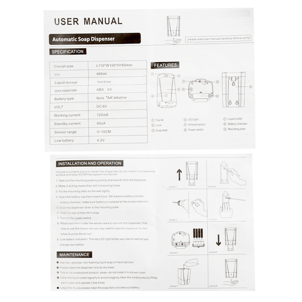 GFmark - Дозатор жидкого мыла, сенсорный, хромированный, 600 мл, код: 647  - Вид №6